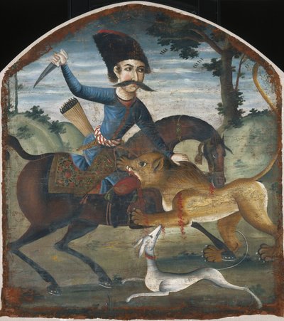 Hunter on Horseback Attacked by a Lion by Unbekannt Unbekannt